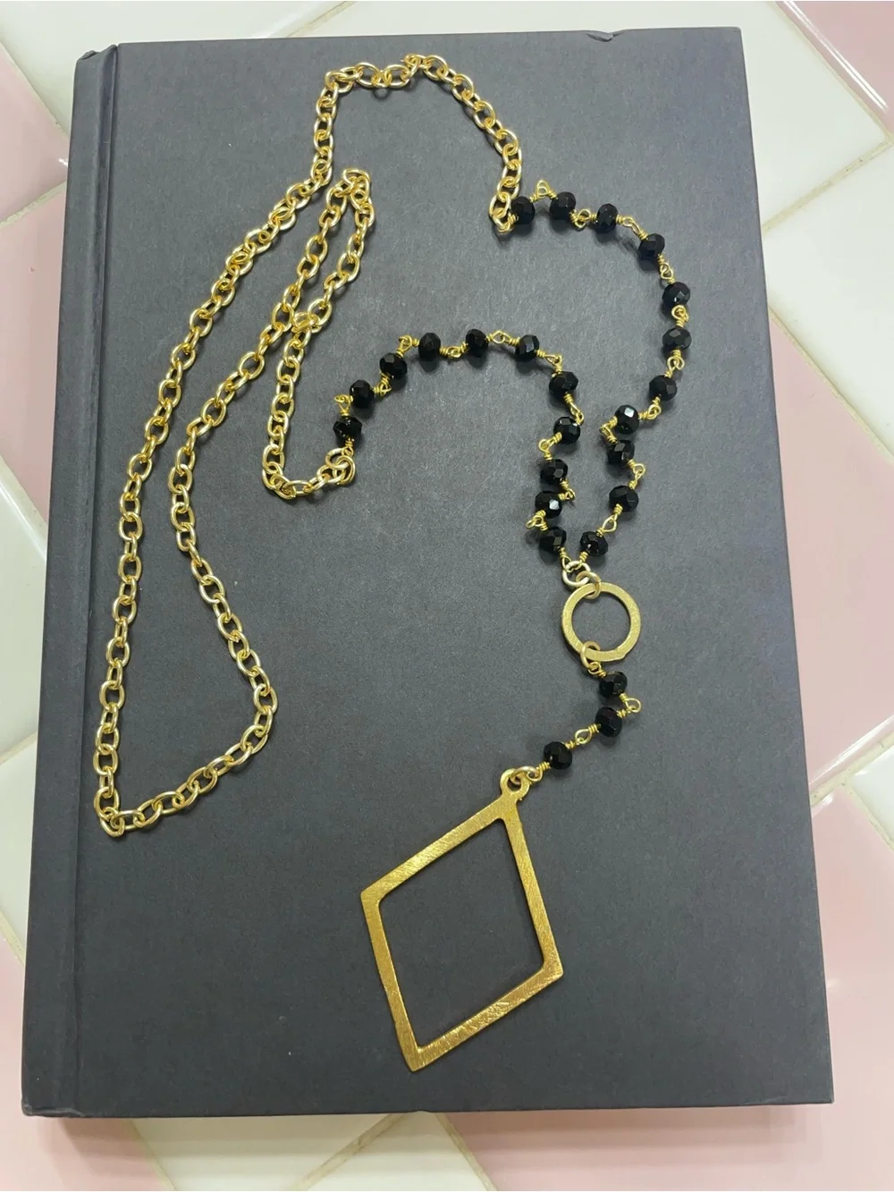 Gold & Black Geometric Pendant Necklace - Women Jewelry - Picture 1 of 6